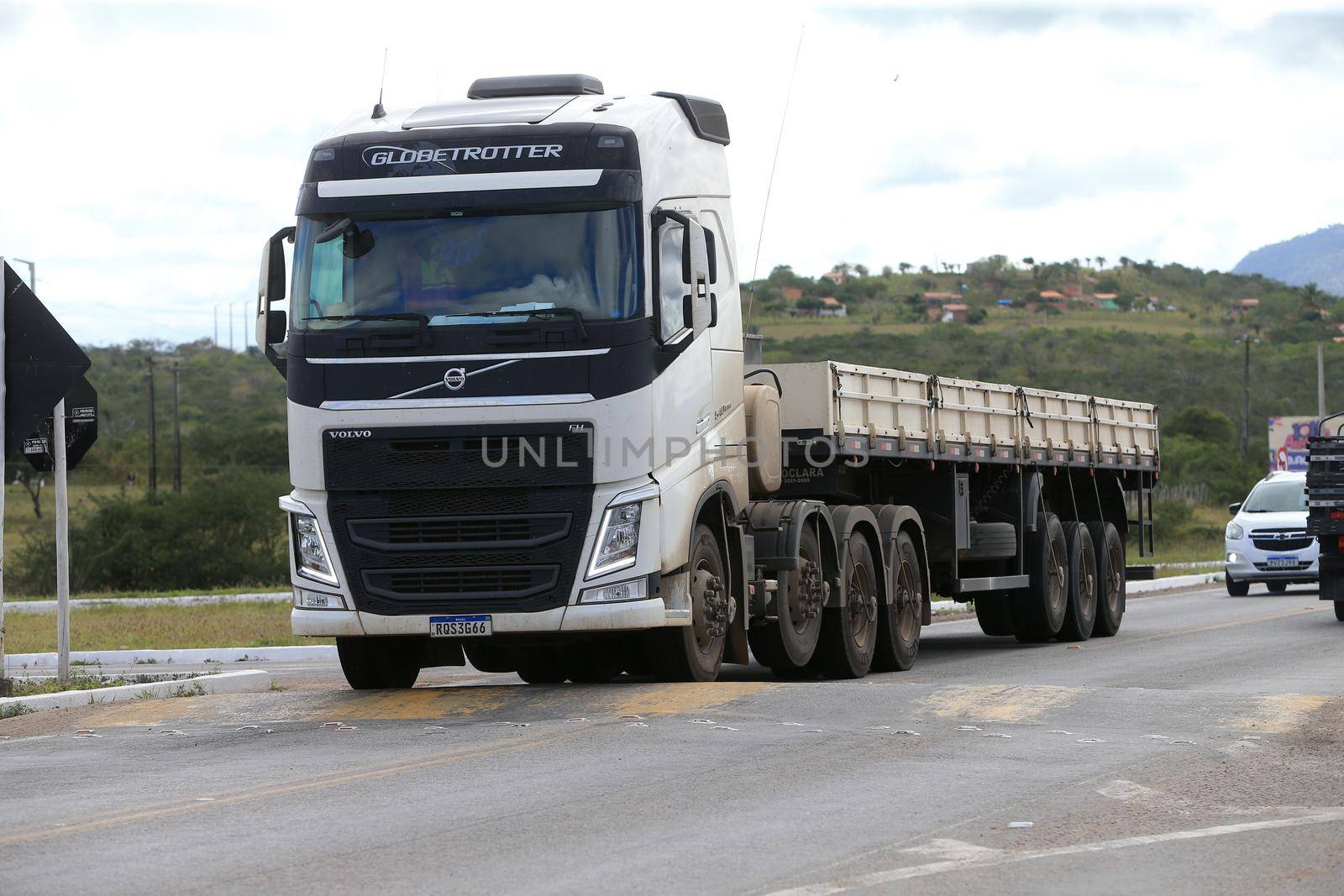 serra preta, bahia, brazil - september 13, 2022: truck traveling along the BA 052 highway in the city of Serra Preta.