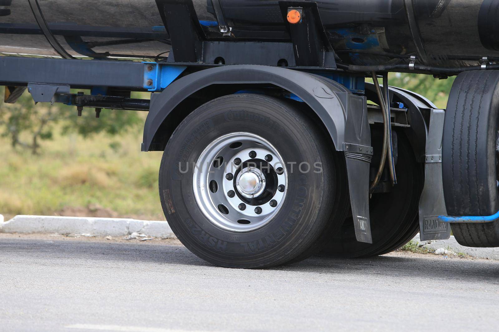 serra preta, bahia, brazil - september 13, 2022: truck traveling along the BA 052 highway in the city of Serra Preta.