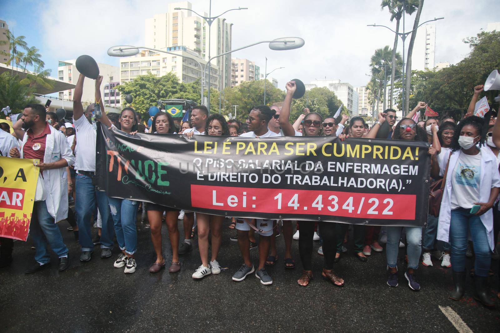 salvador, bahia, brazil - september 7, 2022: activists protest during cry of the excluded in downtown Salvador.