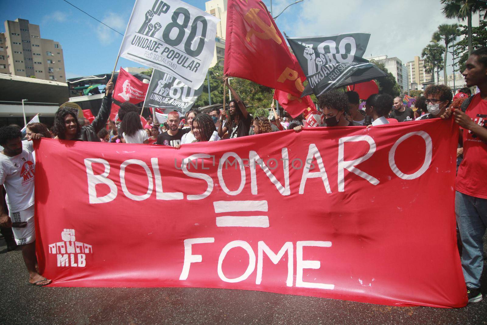 salvador, bahia, brazil - september 7, 2022: activists protest during cry of the excluded in downtown Salvador.