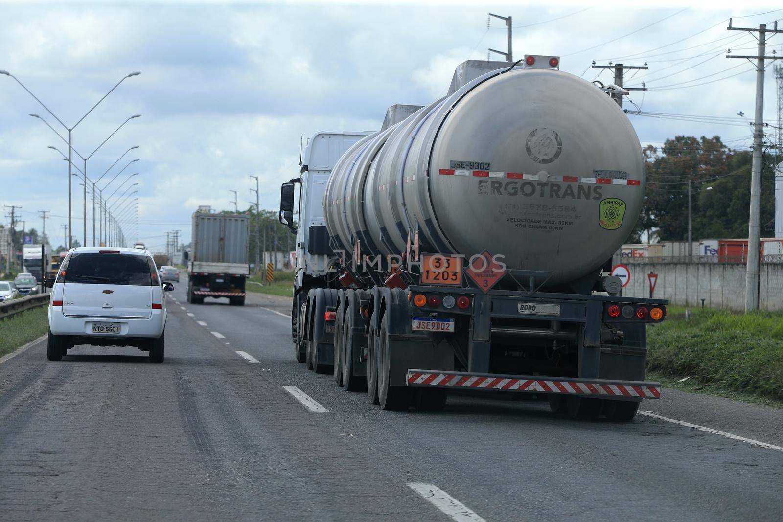 feira de santana, bahia, brazil - september 13, 2022: fuel tank truck traveling along the BR 324 highway in Feira de Santana.
