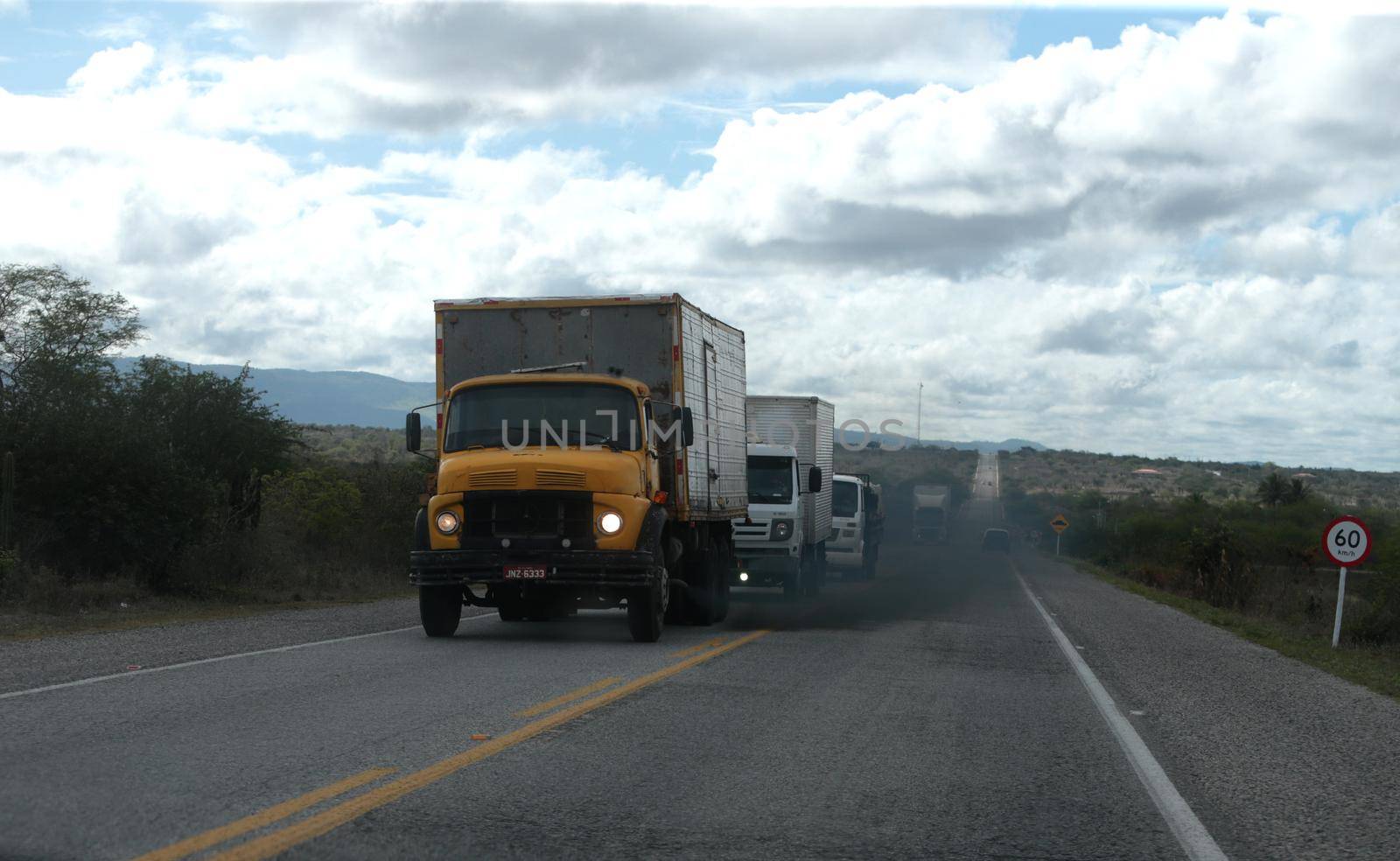 serra preta, bahia, brazil - september 13, 2022: truck traveling along the BA 052 highway in the city of Serra Preta.