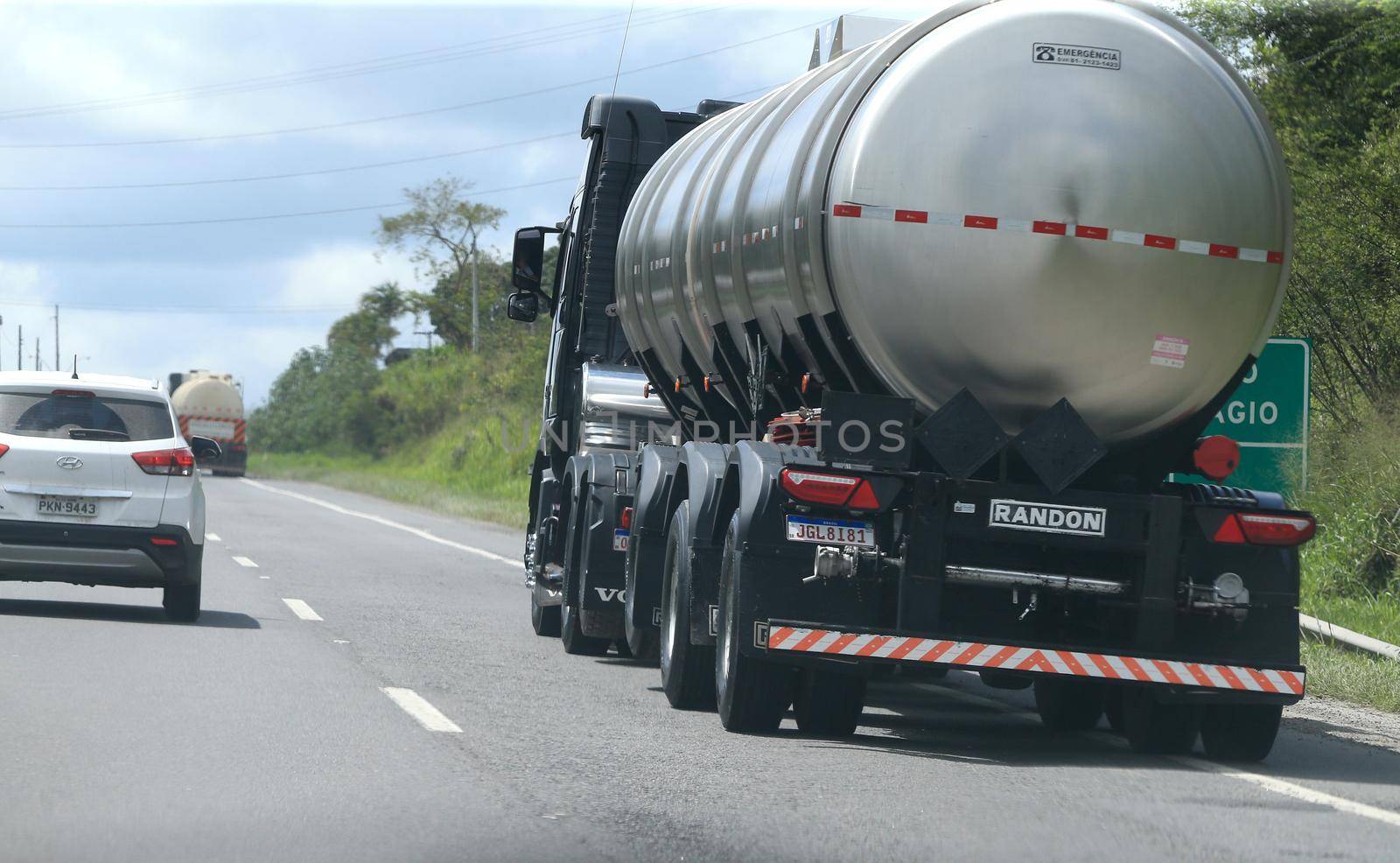 feira de santana, bahia, brazil - september 13, 2022: fuel tank truck traveling along the BR 324 highway in Feira de Santana.