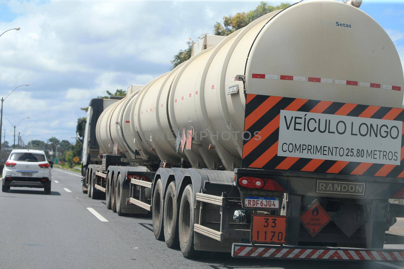 feira de santana, bahia, brazil - september 13, 2022: fuel tank truck traveling along the BR 324 highway in Feira de Santana.