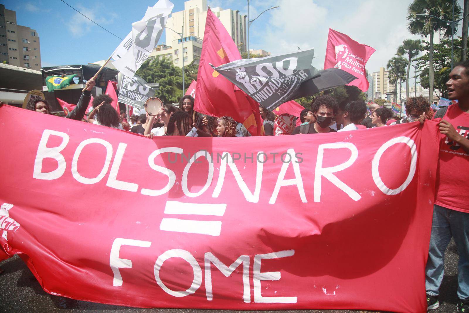 salvador, bahia, brazil - september 7, 2022: activists protest during cry of the excluded in downtown Salvador.