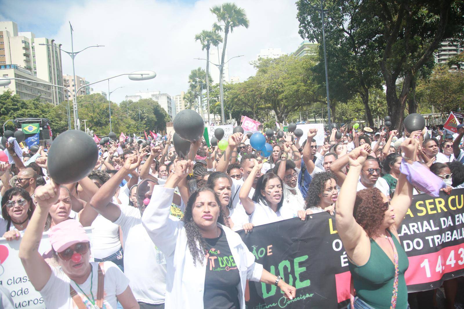 salvador, bahia, brazil - september 7, 2022: activists protest during cry of the excluded in downtown Salvador.