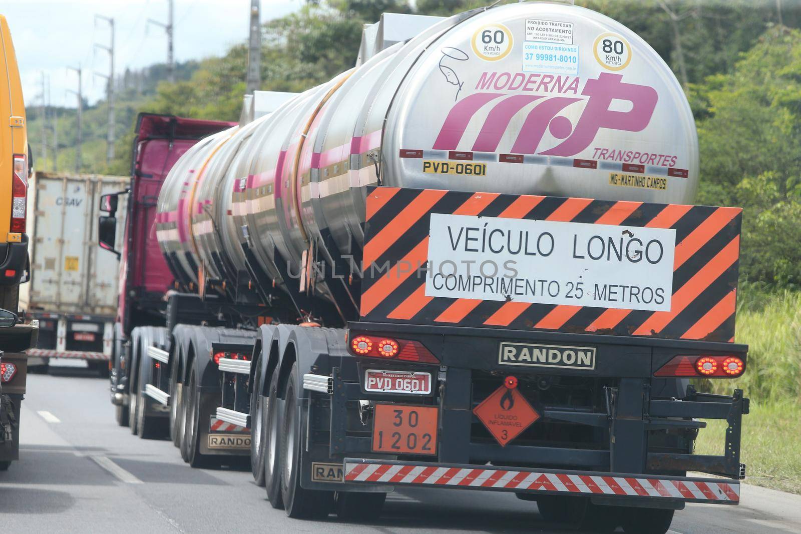 feira de santana, bahia, brazil - september 13, 2022: fuel tank truck traveling along the BR 324 highway in Feira de Santana.