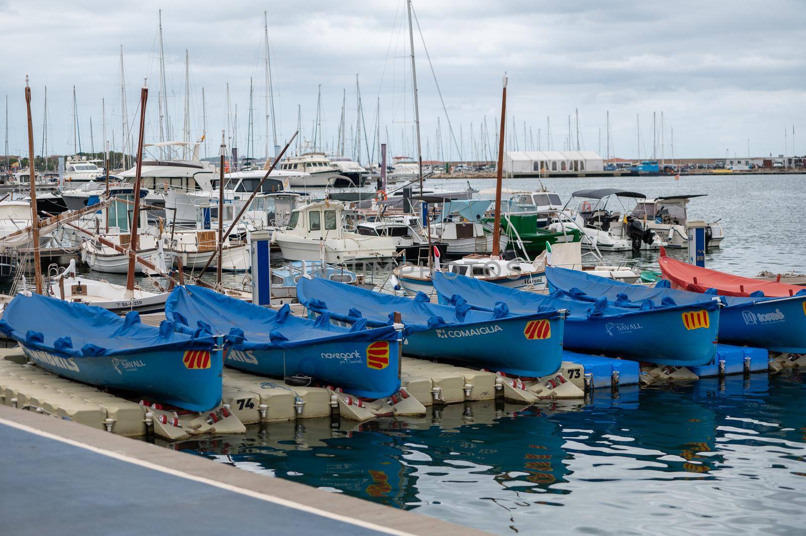 Cambrils, Spain : 2022 September 10 : Boats on the docks of the port of Cambril in the summer of 2022.