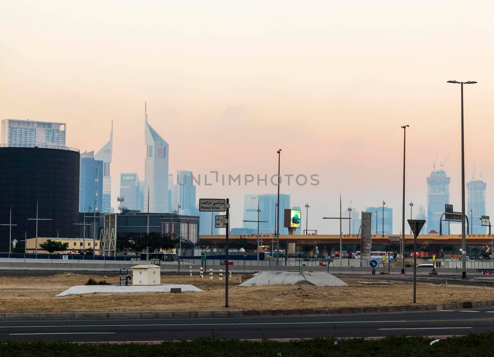 Dubai, UAE - 02.12.2021 Evening hour in Marasi drive, Business Bay District. Outdoors by pazemin