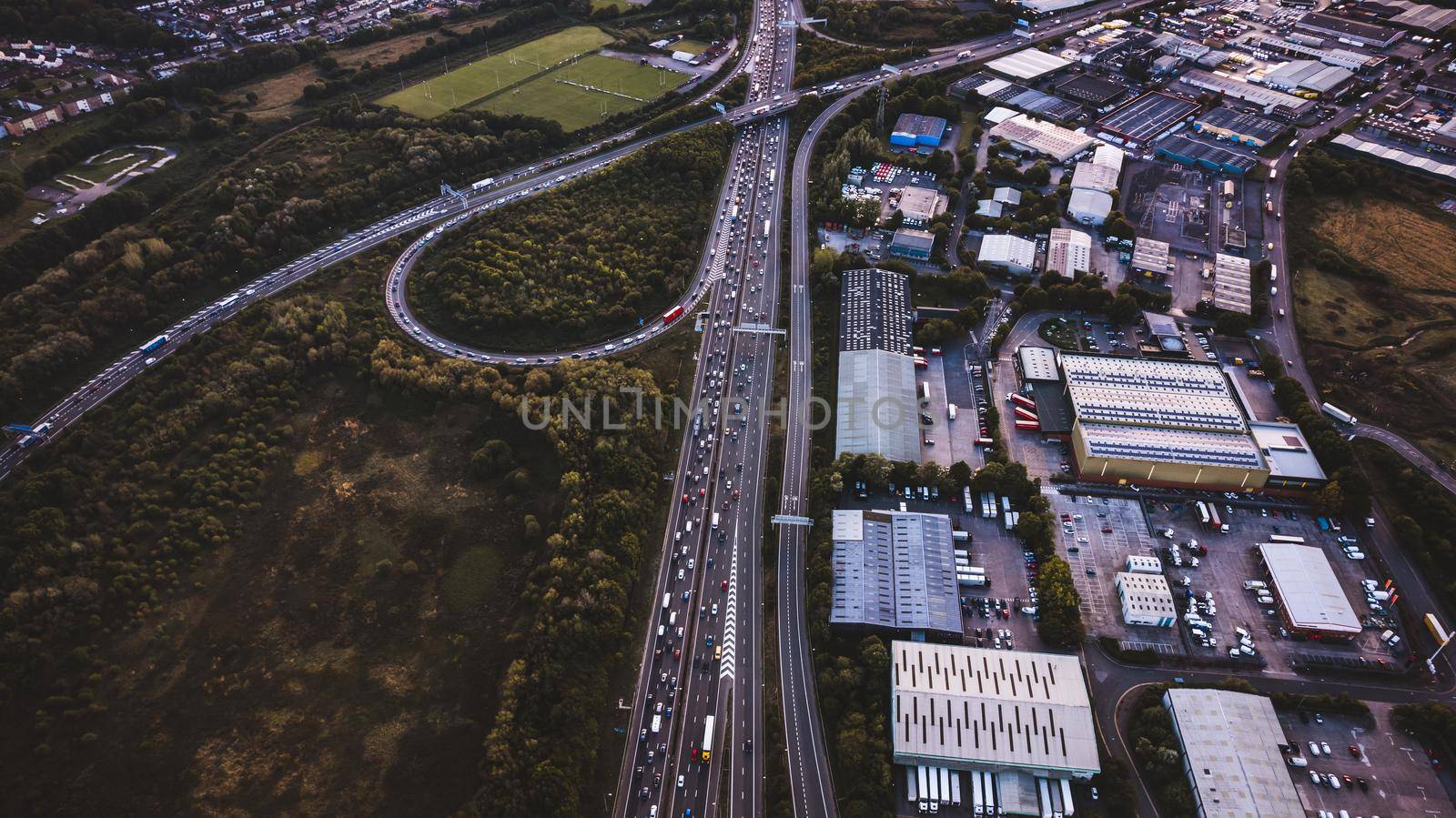 Aerial view of busy motorway. High quality photo