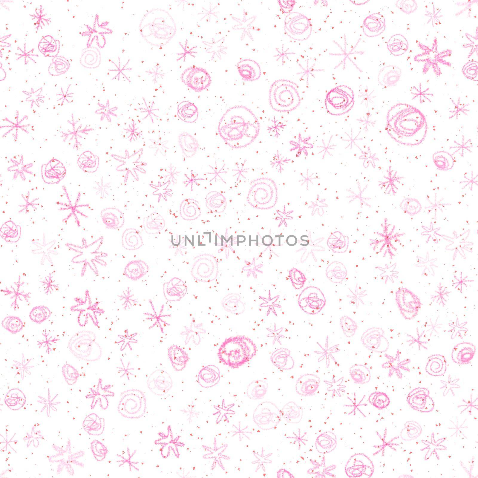 Hand Drawn Snowflakes Christmas Seamless Pattern. Subtle Flying Snow Flakes on chalk snowflakes Background. Artistic chalk handdrawn snow overlay. Remarkable holiday season decoration.