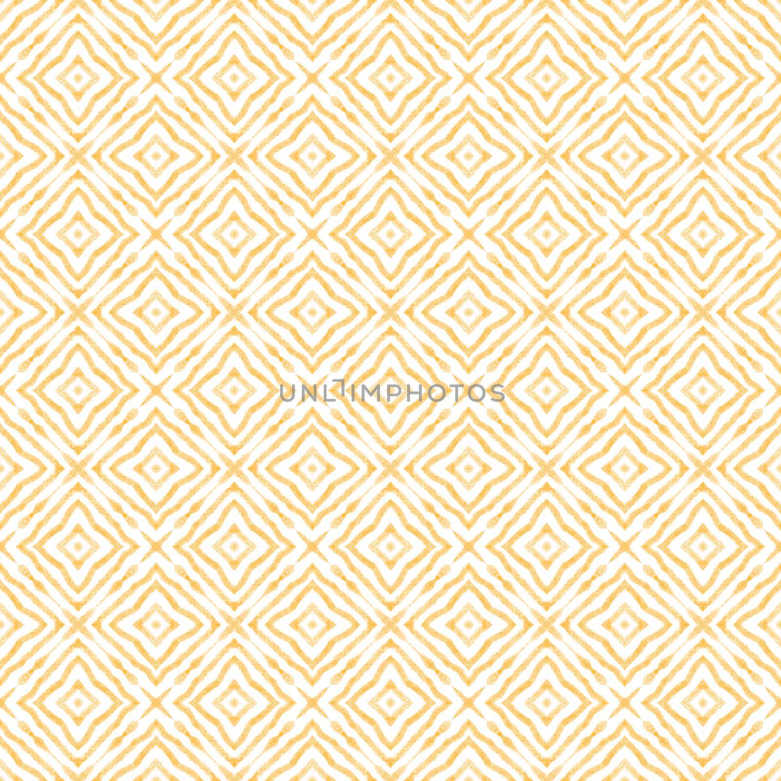 Arabesque hand drawn pattern. Yellow symmetrical kaleidoscope background. Oriental arabesque hand drawn design. Textile ready shapely print, swimwear fabric, wallpaper, wrapping.