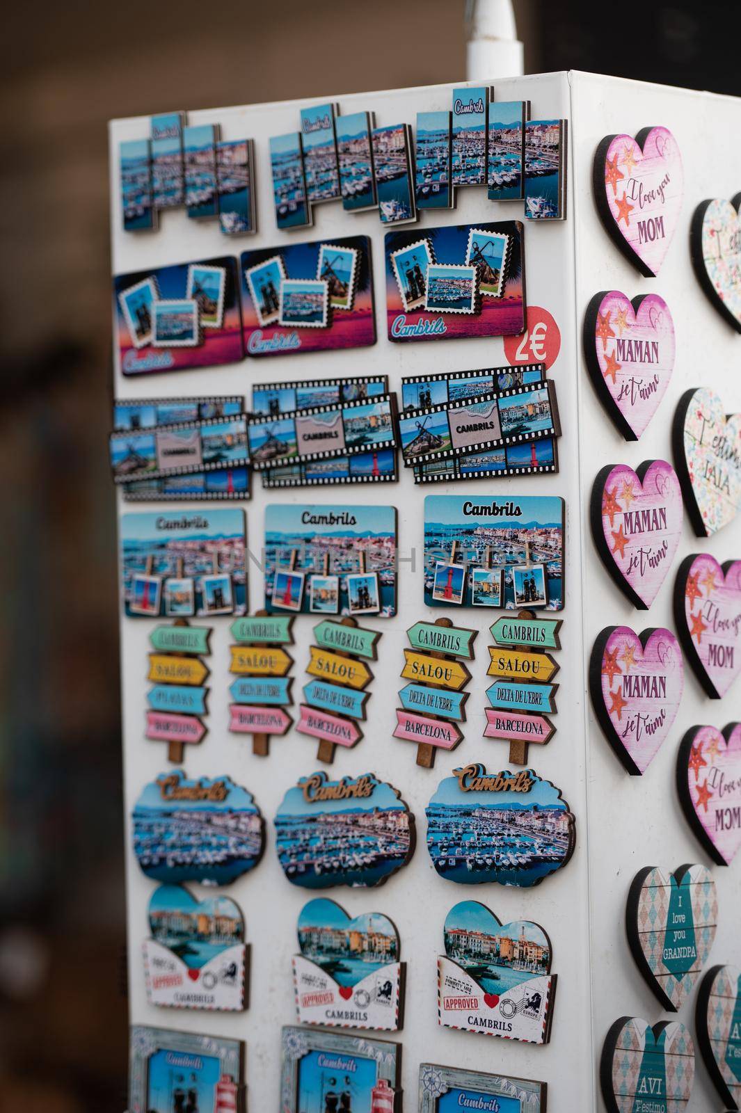 Souvenirs in the summer in the tourist city of Cambrils in Catalonia. by martinscphoto