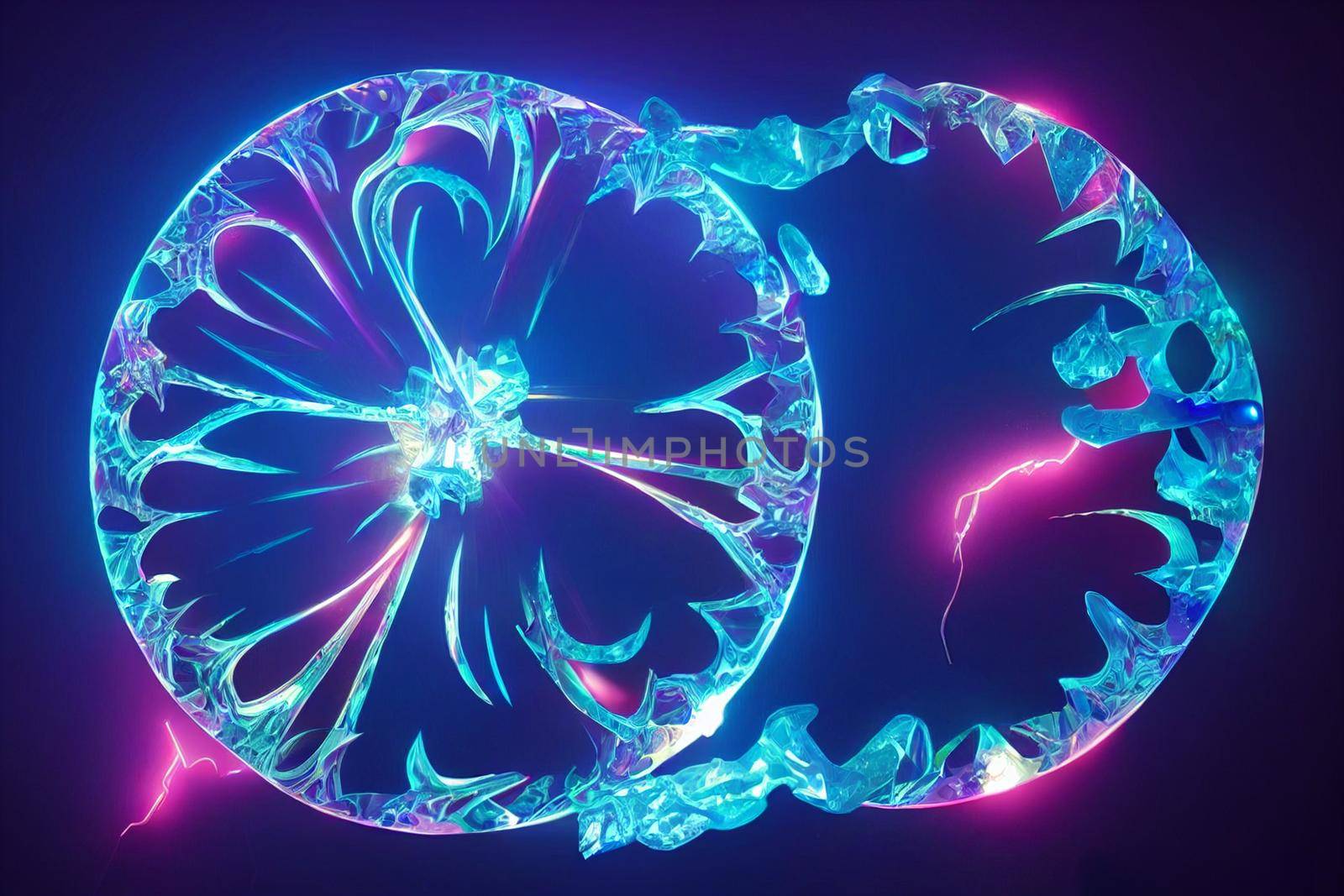 3D render abstract Neon crystal ice geometry background. Abstract HD wallpaper.