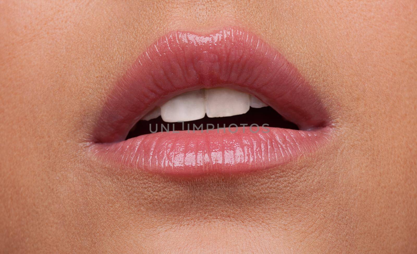 Beauty sexy woman lips open desire close-up shot