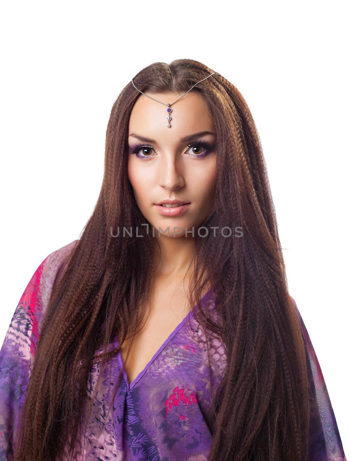 Cute woman portrait in indi style cloth and bindi by rivertime