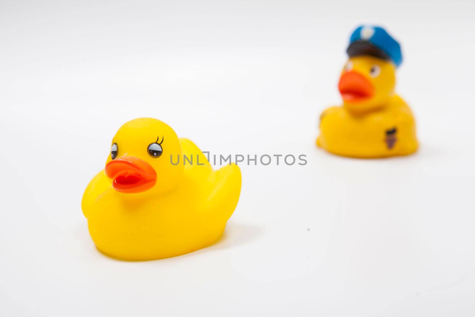 Criminal rubber duck getting away from rubber duck cop