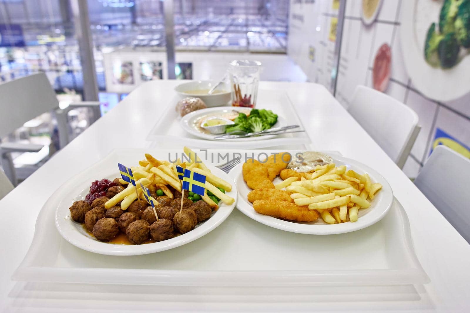 SAMARA, RUSSIA - JANUARY 11, 2022: Meatballs and French fries at ikea restaurant
