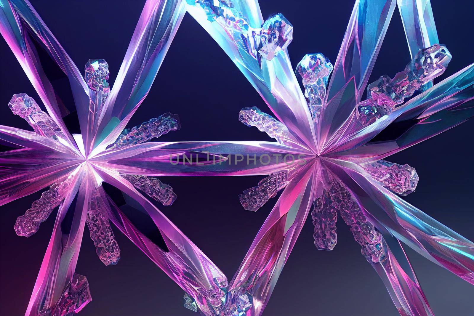 3D render abstract Neon crystal ice geometry background. Abstract HD wallpaper.