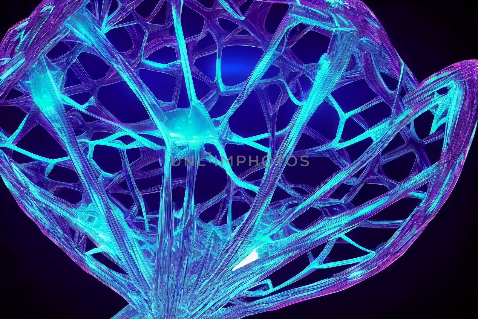 3D render abstract Neon crystal ice geometry background. Abstract HD wallpaper.