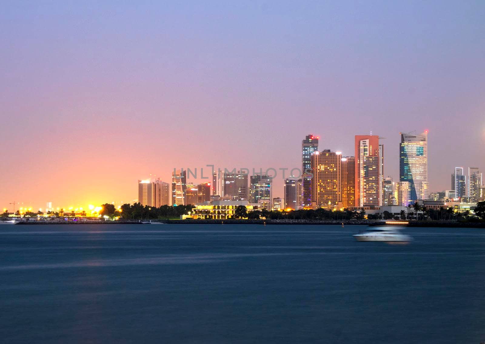 Dubai city skyline before the sunset. View from Palm Jumeirah. by pazemin