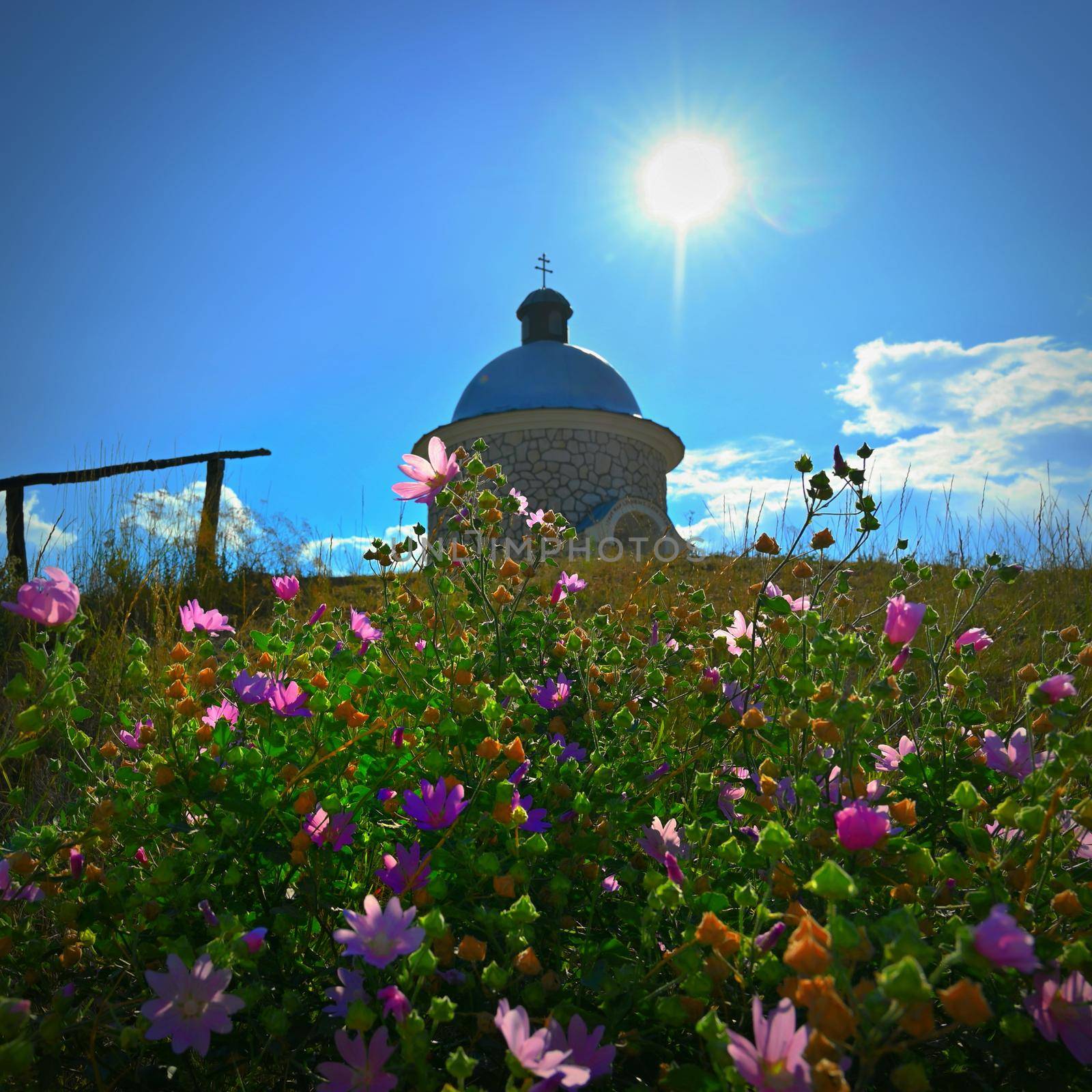 South Moravia - wine region. A beautiful little chapel above the vineyards. Summer landscape with nature in the Czech Republic. (Hradistek - Velke Bilovice)