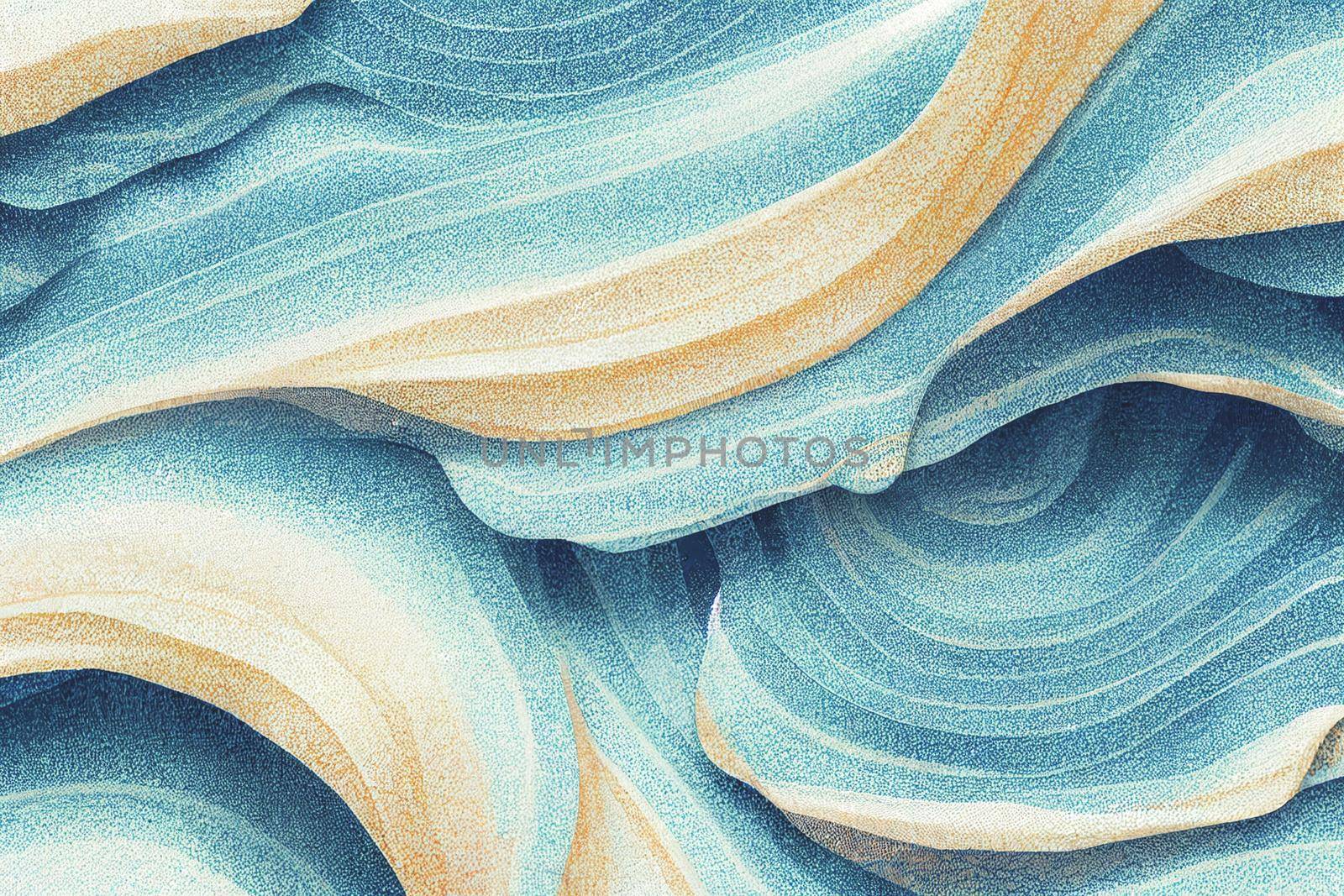 3D render of undulating fabric creamy colors with complex texture. Silk fabric beige organza macro texture abstract background.