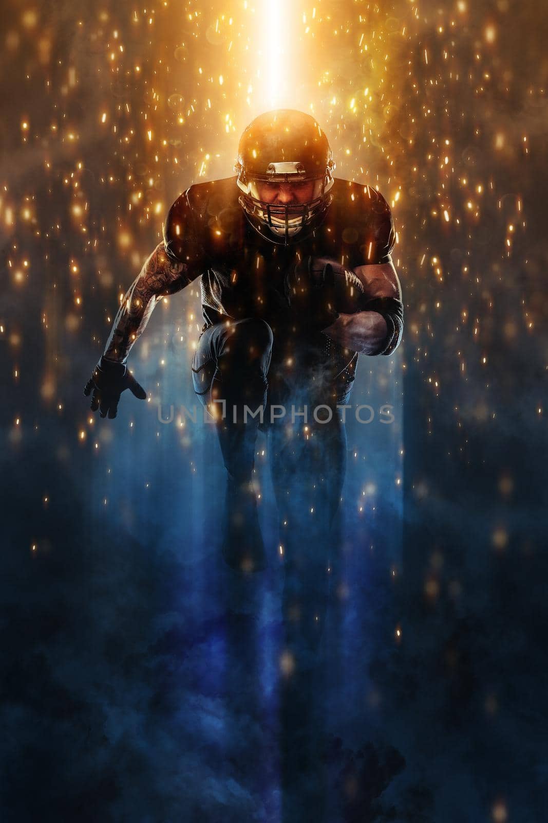 American Football player isolated on black background