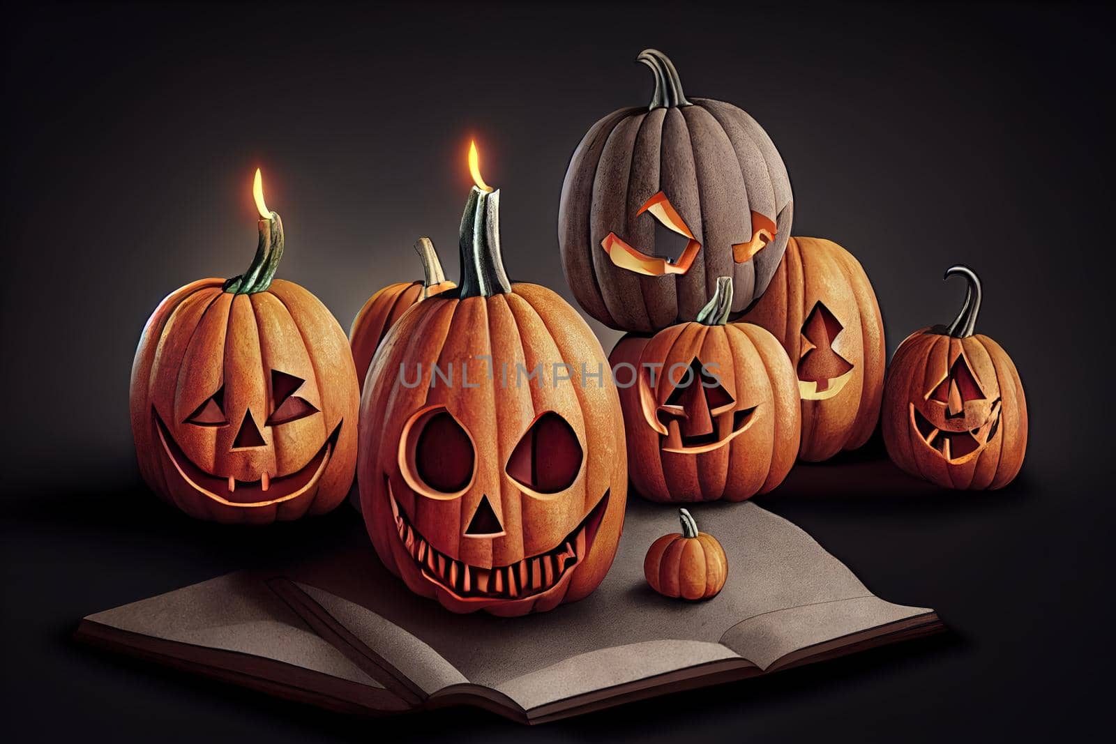 3d illustration of spooky pumpkins by 2ragon