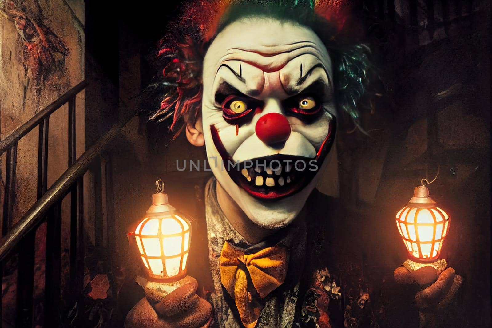 A portrait of an angry crazy clown from a horror film by 2ragon