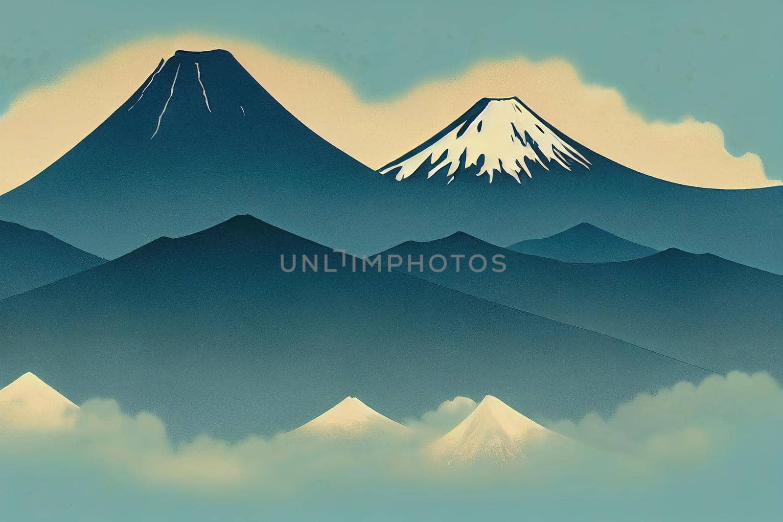 an inverted image of Mt Fuji anime style, cartoon style toon style