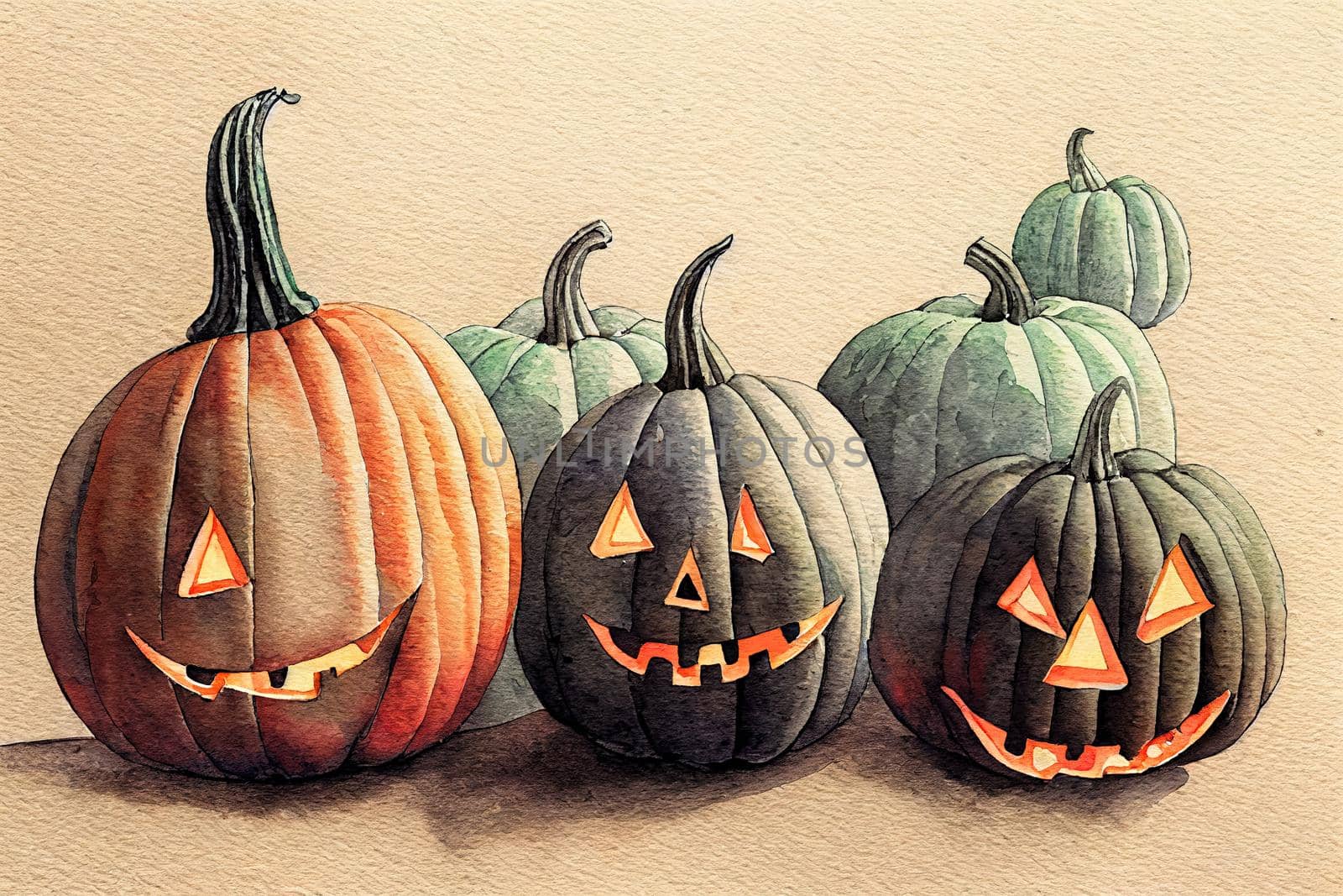 A set of pumpkins for Halloween. Watercolor illustration. Halloween. Autumn holidays