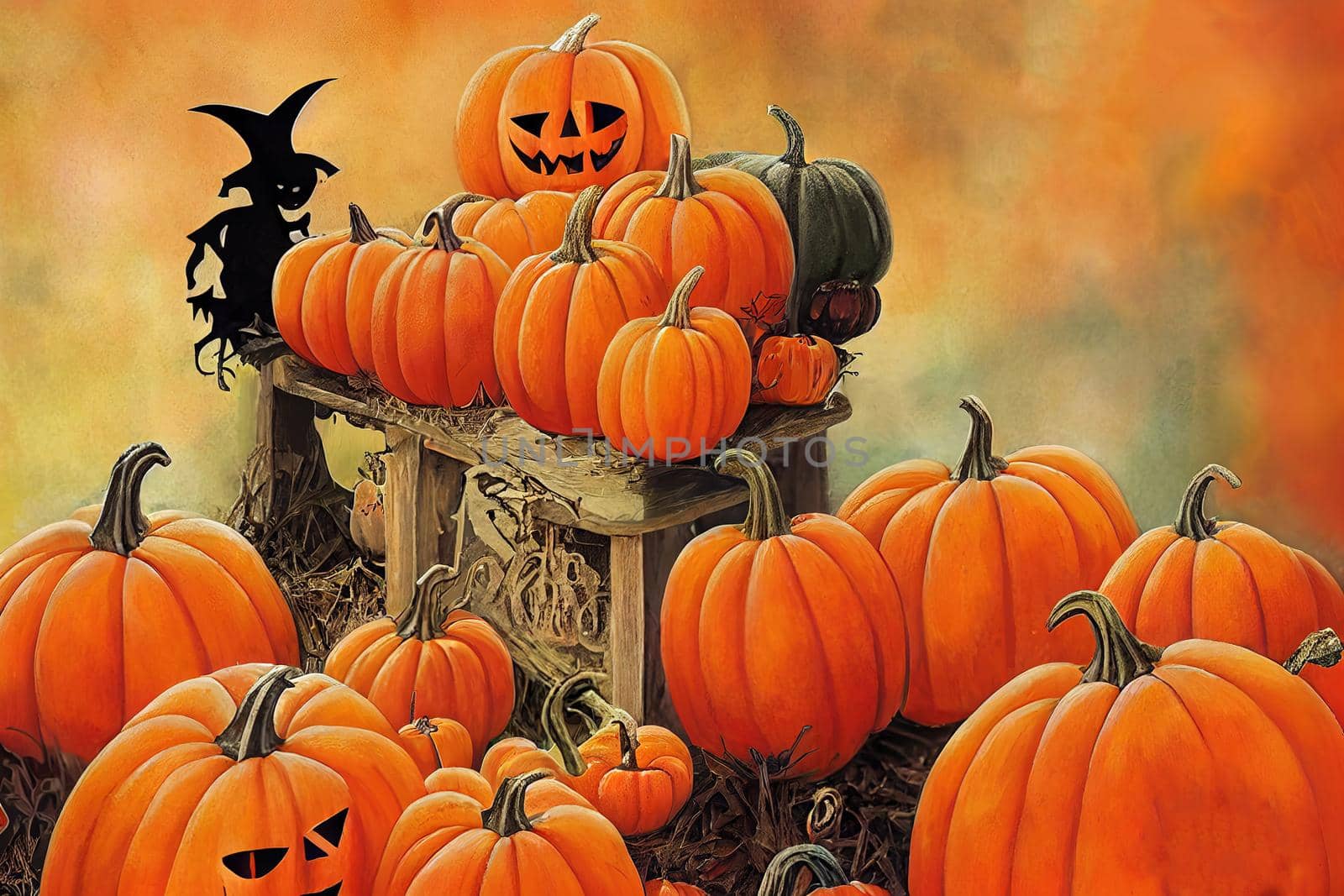 Banner Happy Halloween, Orange background, black pumpkins, Can be used as a poster or greeting card