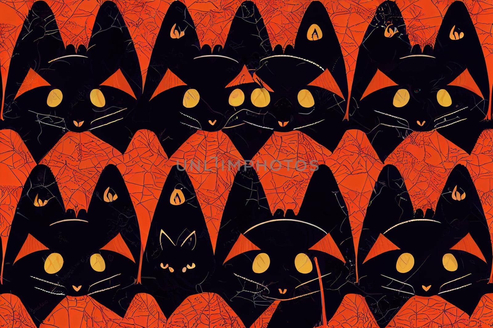 Black Cat and Spooky Halloween Pumpkin Pattern