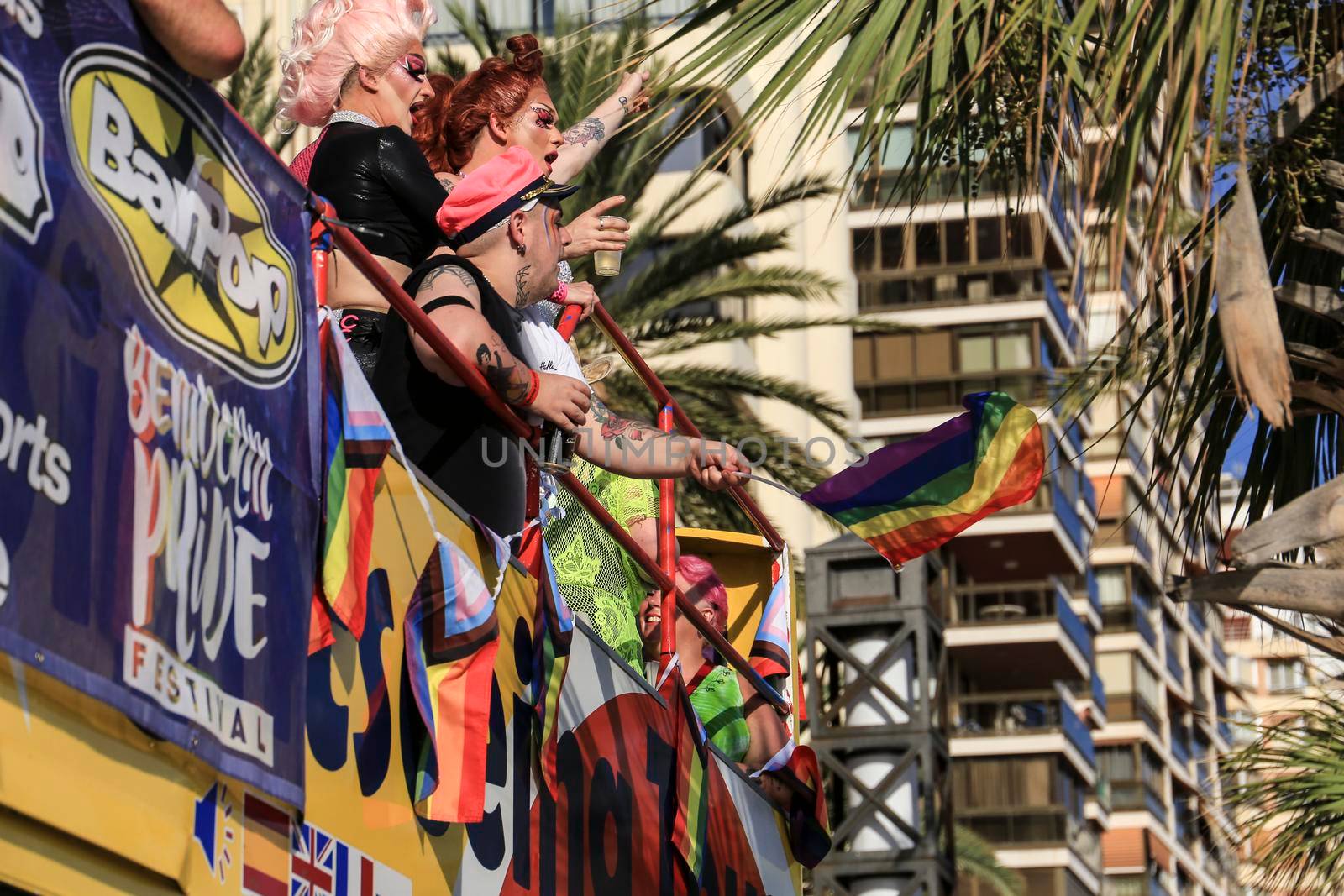 Benidorm, Alicante, Spain- September 10, 2022: People dancing and having fun at the Gay Pride Parade in Benidorm in September