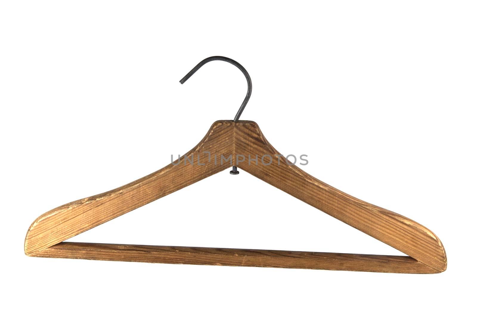 Single empty cloth hanger on white background 