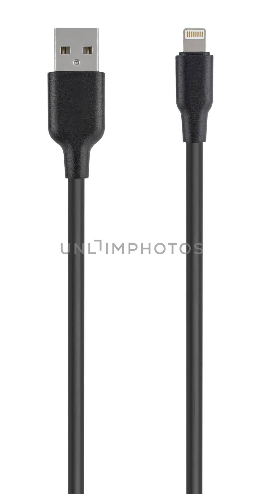 cable with USB and Lightning connector, isolated on white background