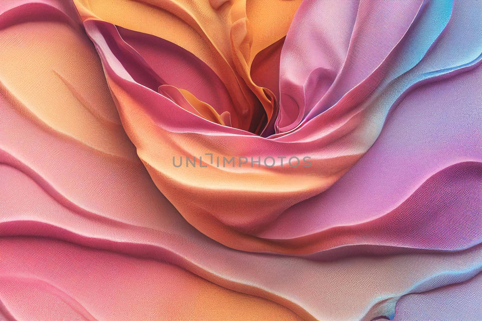 3D render of undulating fabric creamy colors with complex texture. Silk fabric beige organza macro texture abstract background.