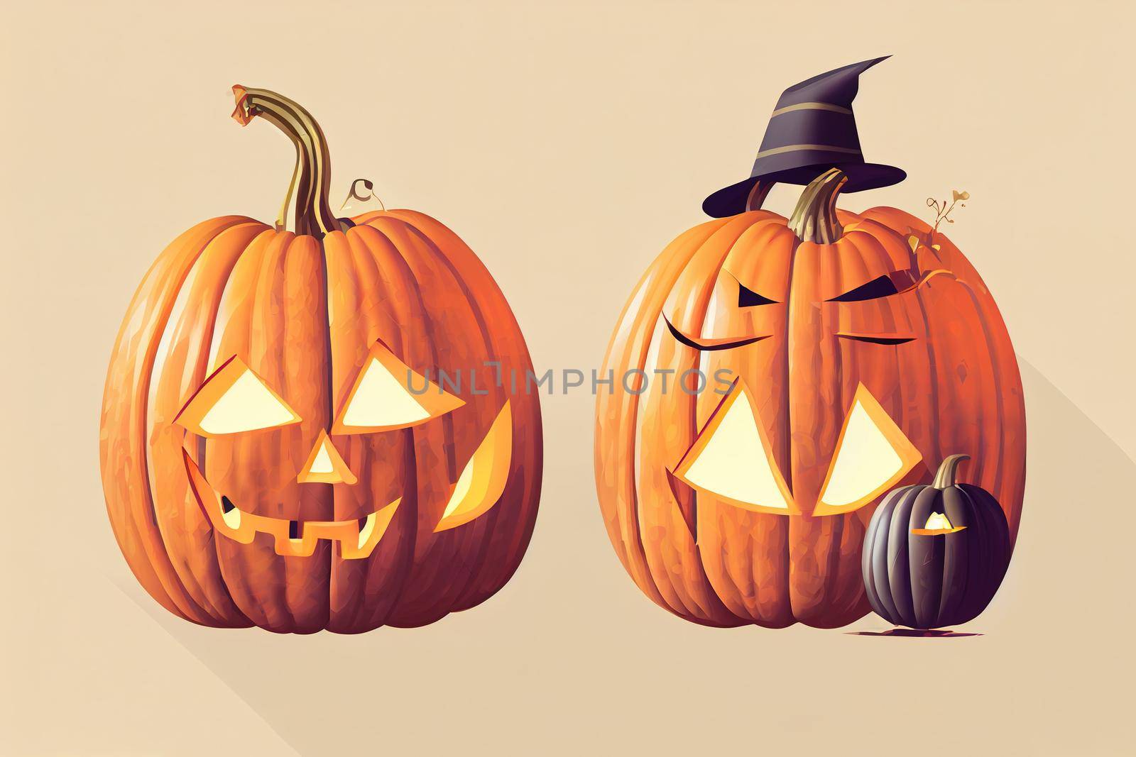Cute halloween pumpkins, Isolated on white background, Flat style illustration, 2d style, illustration, design v3