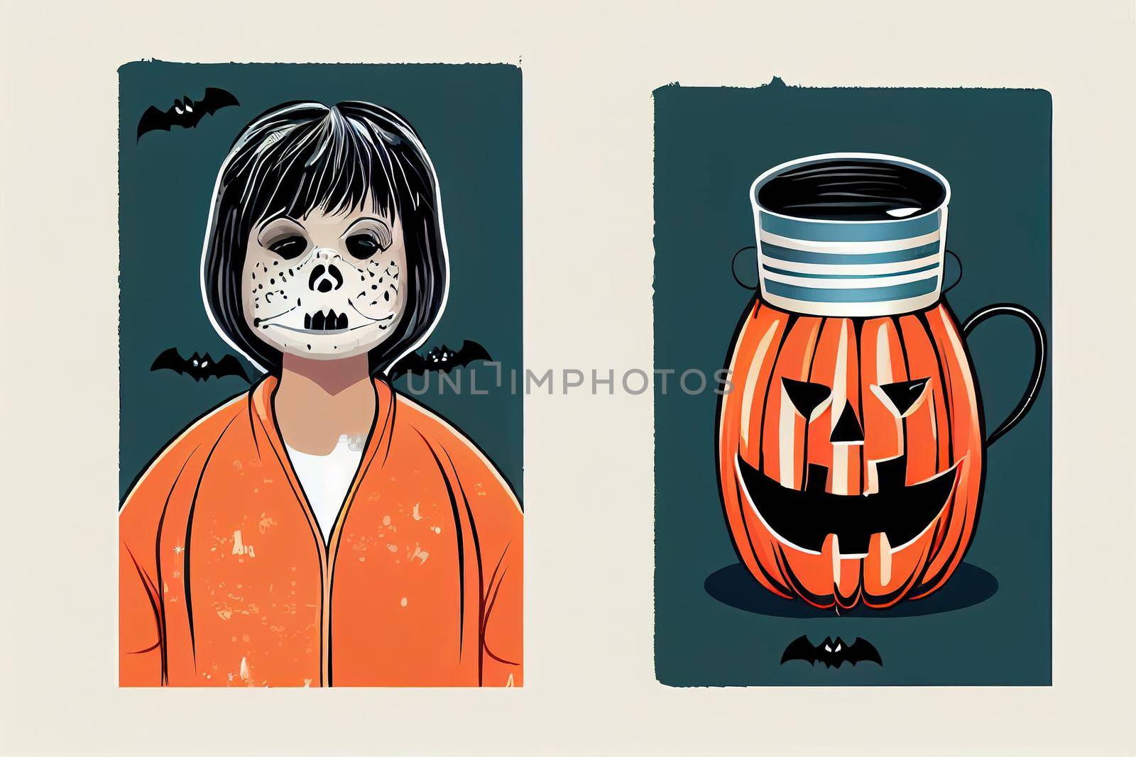 Cute Halloween Illustration, Infantile Style Halloween Party Print with Funny Mummy on a Police Mug Shot Background Ideal for Card, Wall Art, Poster, , Hand drawn v1