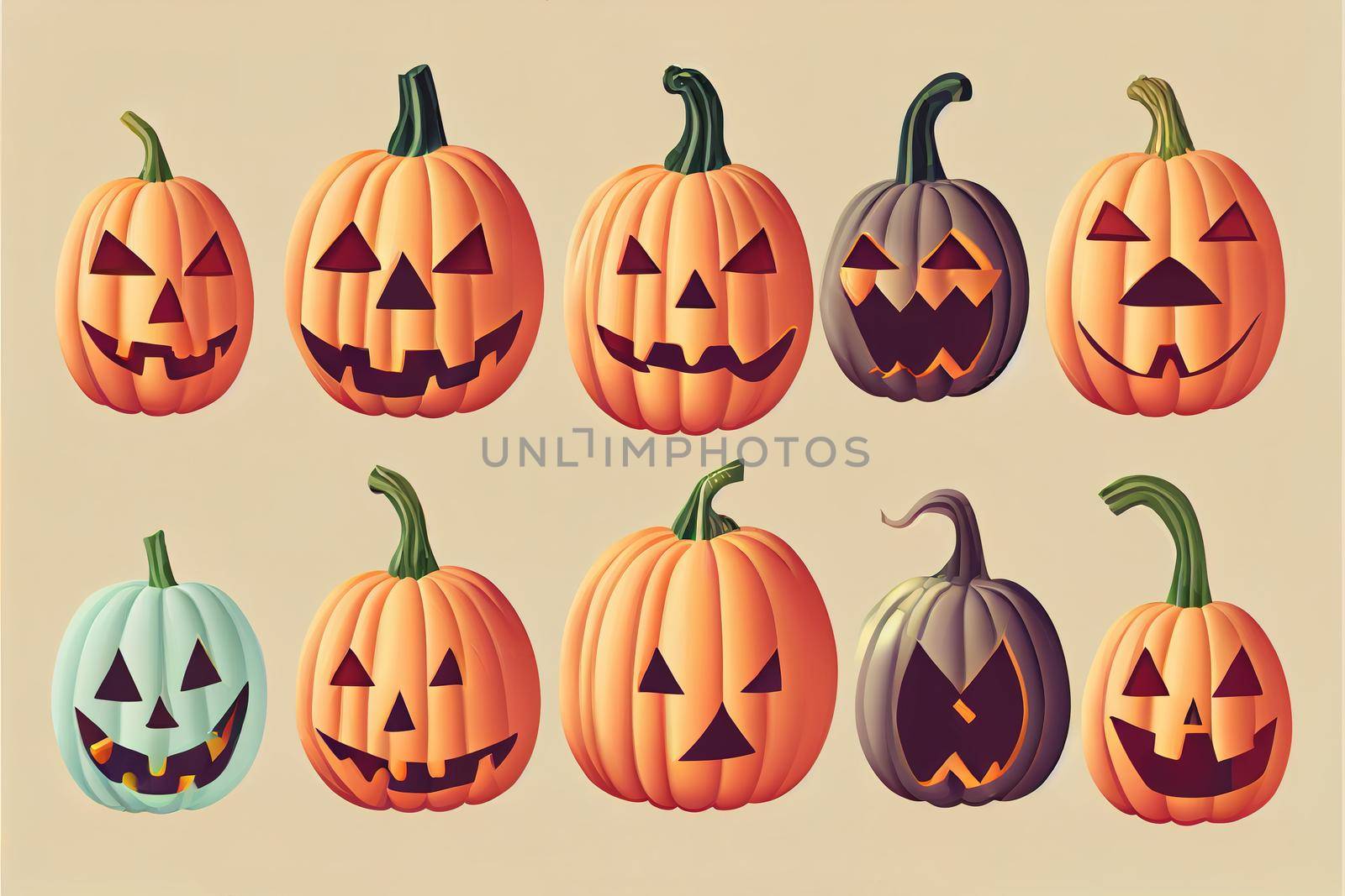 Cute halloween pumpkins, Isolated on white background, Flat style by 2ragon