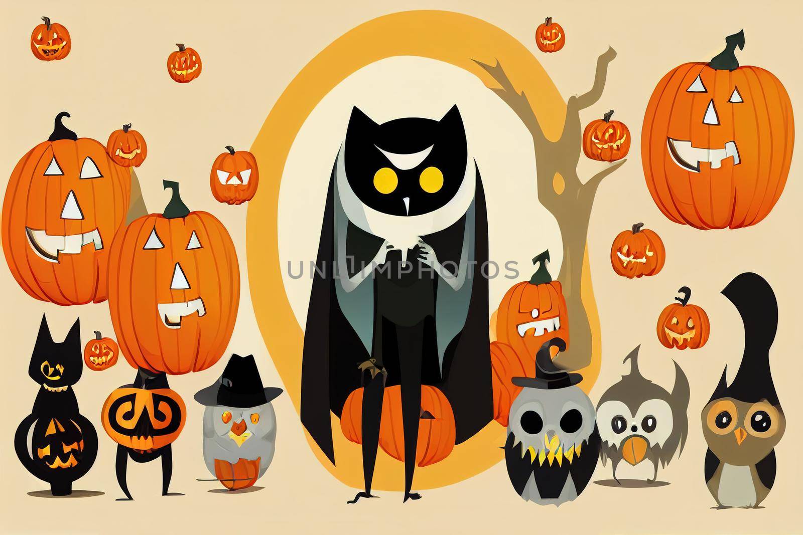 Collection of Halloween scenes with cute and funny fairy cartoon characters by 2ragon