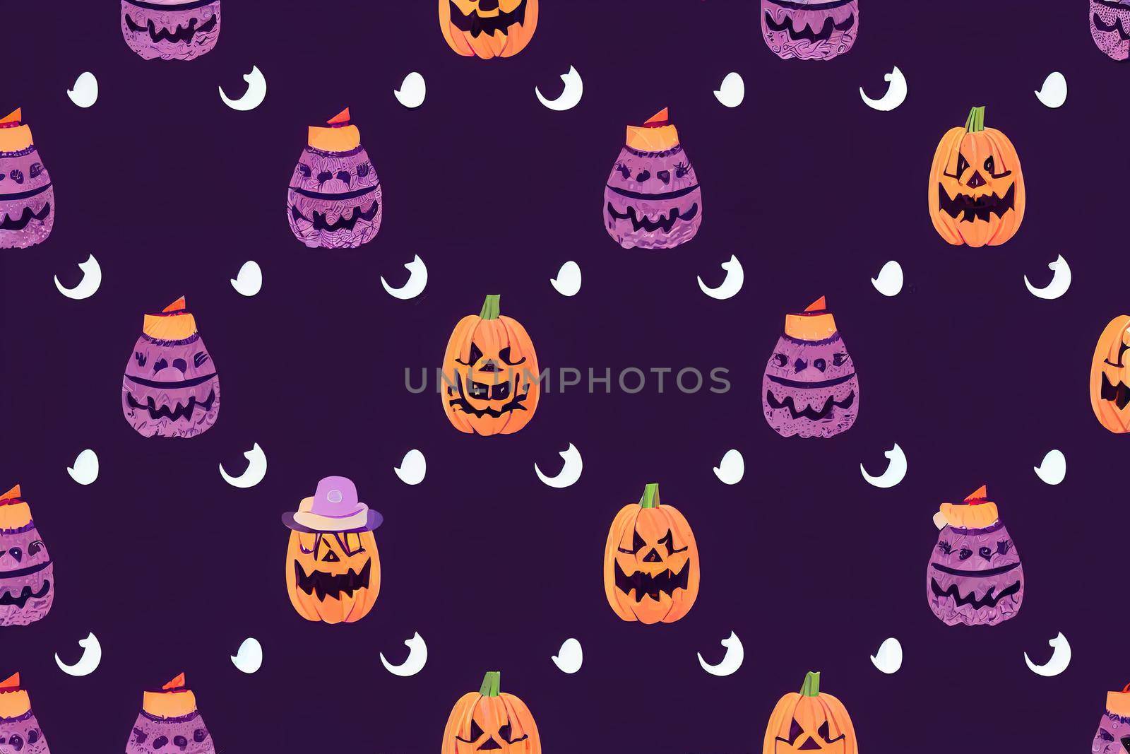 Cute Halloween, Seamless pattern with funny Halloween rabbit in witch hat by 2ragon