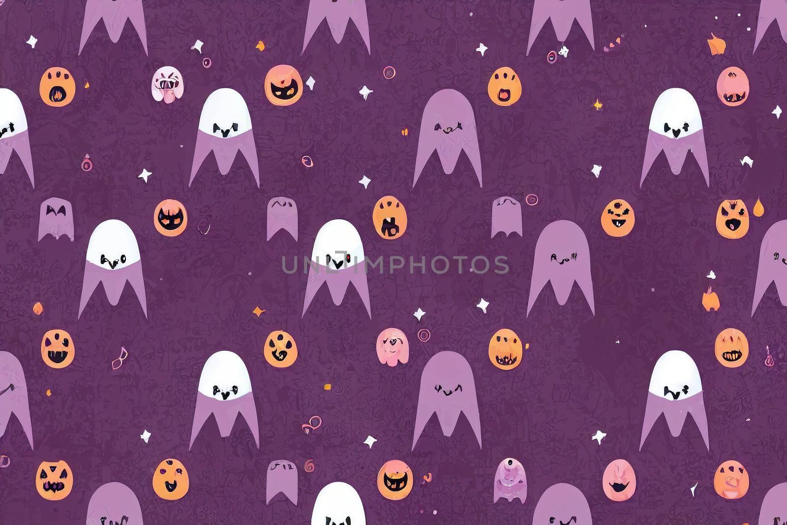 Cute Halloween Illustration, Infantile Style Halloween Party Print with Funny Vampire Isolated on a Violet Background Ideal for Card,Wall Art, Starry Irregular Seamless Pattern, ,toon style v1