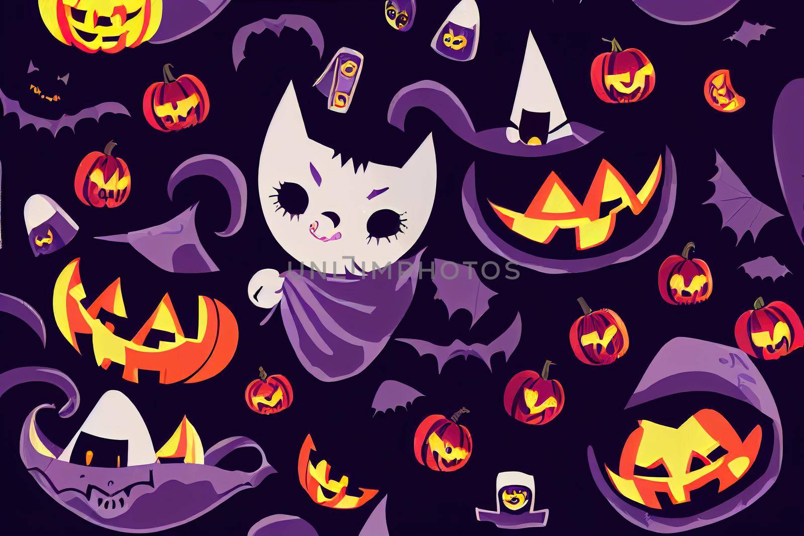 Cute Halloween Illustration, Infantile Style Halloween Party Print with Funny Vampire Isolated on a Violet Background Ideal for Card,Wall Art, Starry Irregular Seamless Pattern, ,toon style v2