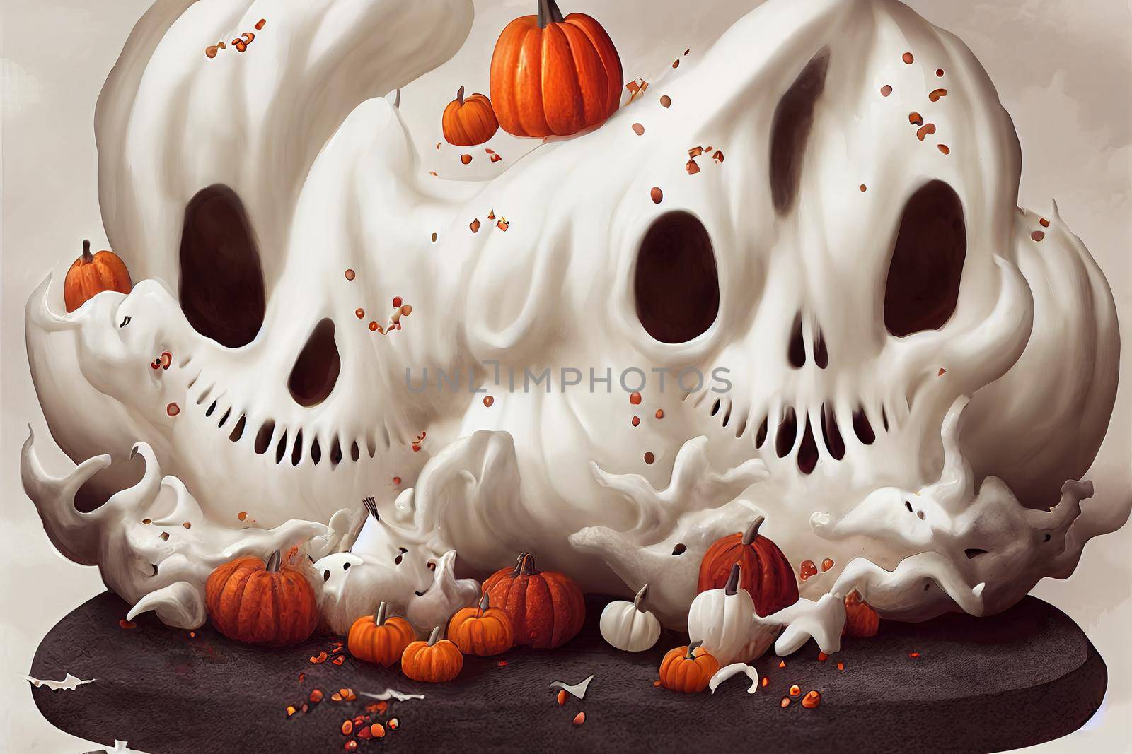 Funny and delicious meringue ghoast for halloween party decor 2d style, illustration, design v1