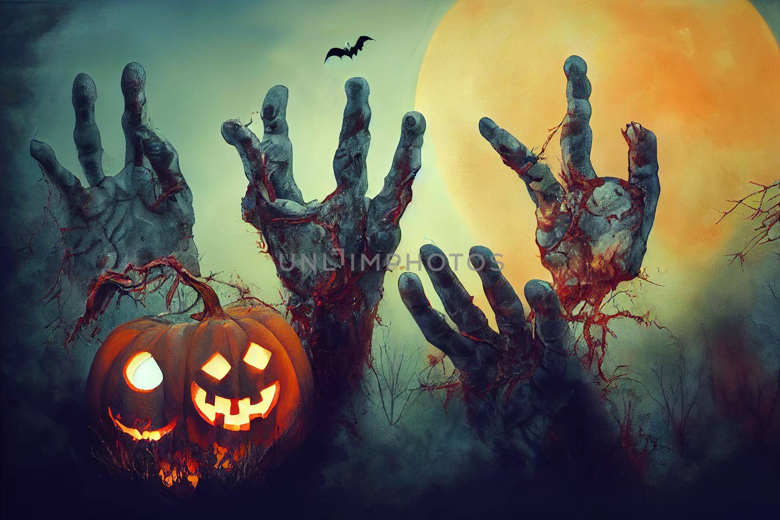 zombie hands, halloween theme 2d illustrated rough grungy design by 2ragon
