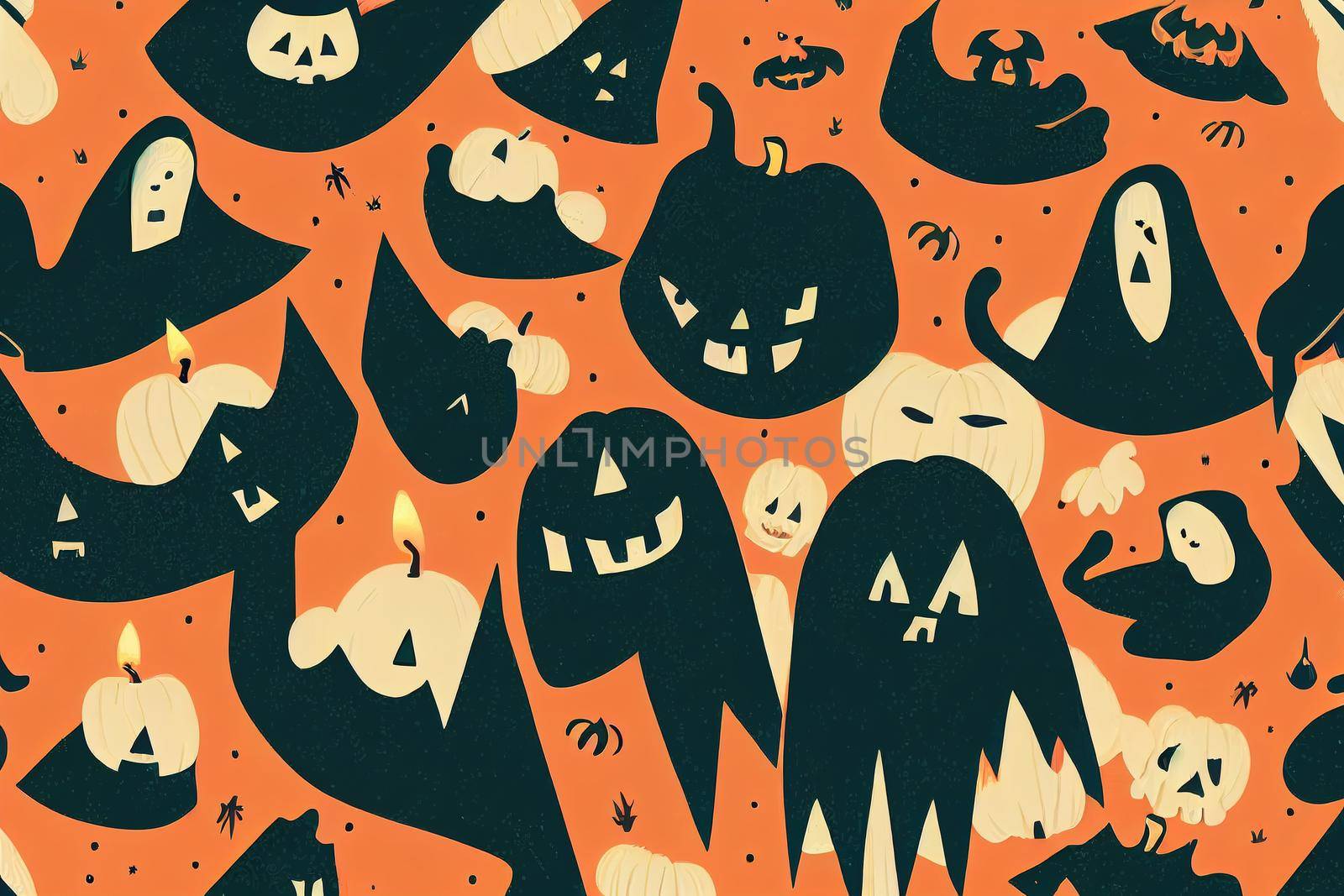 Ghosts, Pumpkins, candles, animal Skulls, Halloween concept by 2ragon