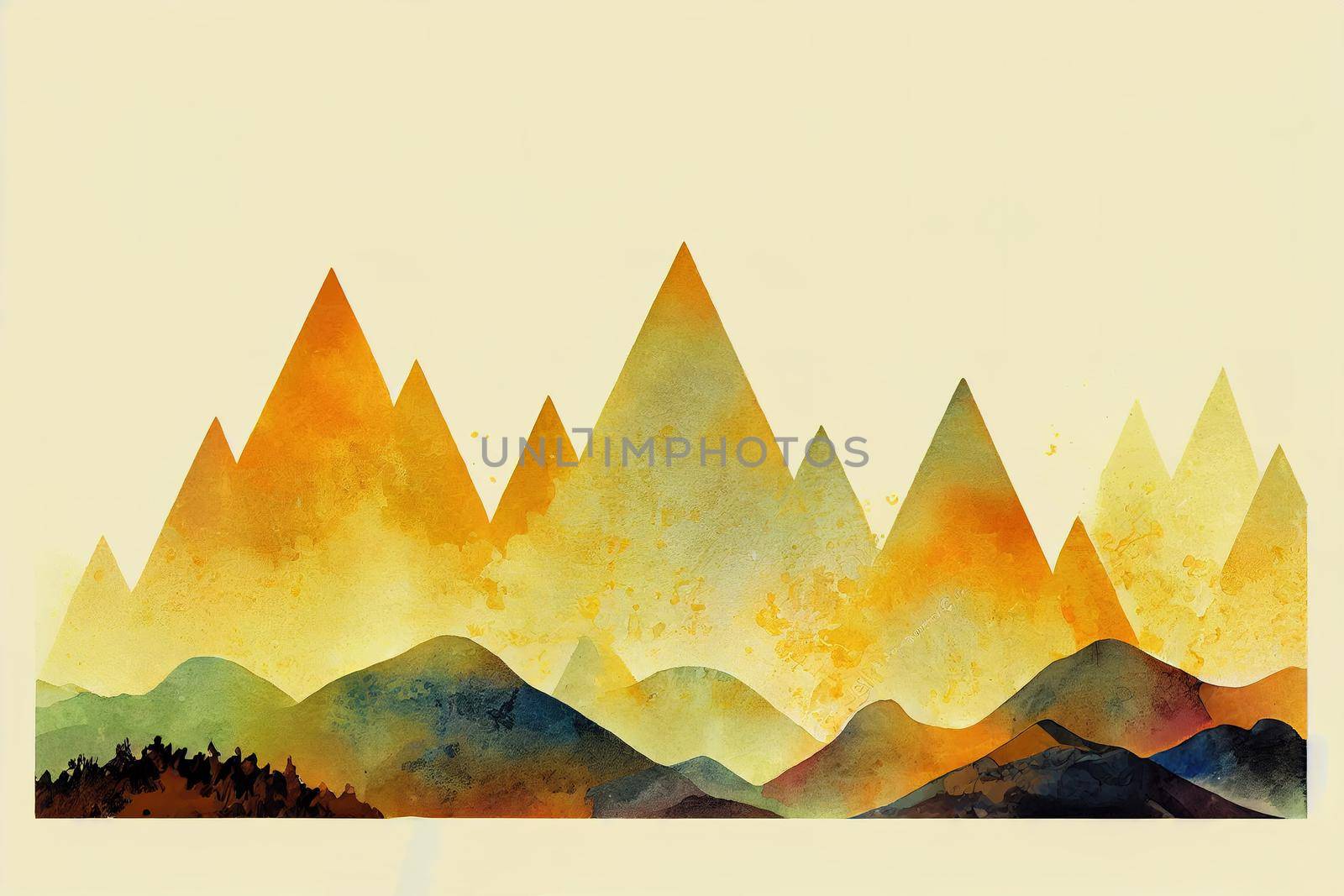 Mountain background , Minimal landscape art with watercolor brush and golden line art texture, Abstract art wallpaper for prints, Art Decoration, wall arts and canvas prints v2