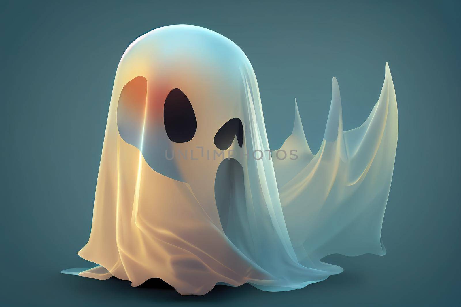 Ghost with shadow and transparency, Happy Halloween, 3d cartoon character 2d style v2